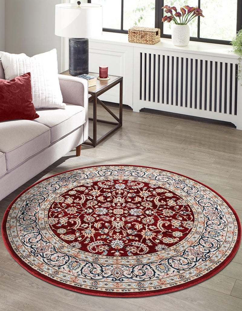 Persian Elegance Collection Area Rug - Ardabil Round Burgundy lifestyle 136
