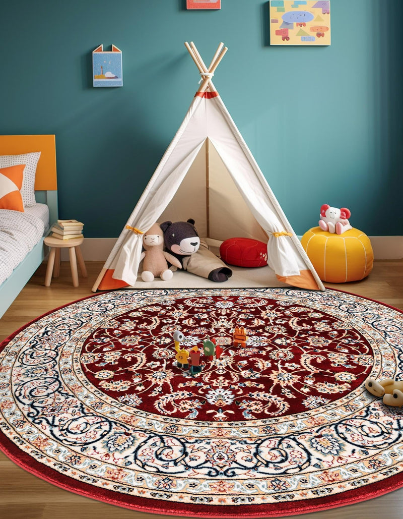 Persian Elegance Collection Area Rug - Ardabil Round Burgundy lifestyle 167