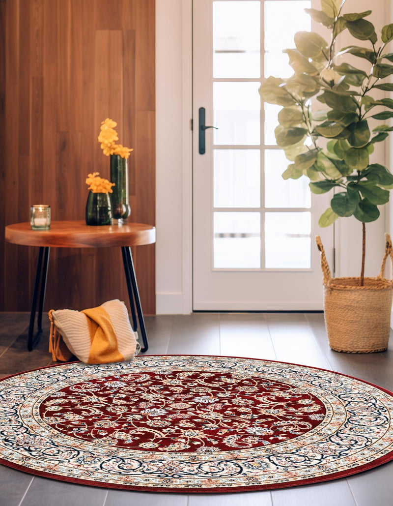 Persian Elegance Collection Area Rug - Ardabil Round Burgundy lifestyle 195