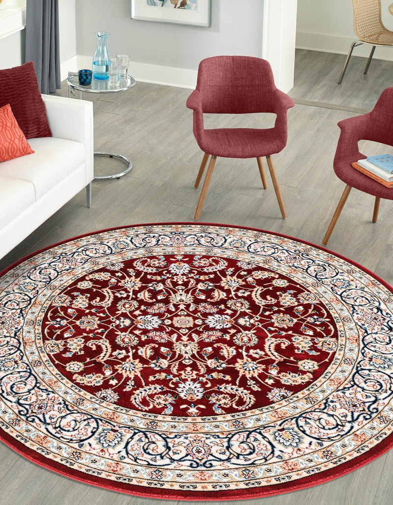 Persian Elegance Collection Area Rug - Ardabil Round Burgundy lifestyle 210