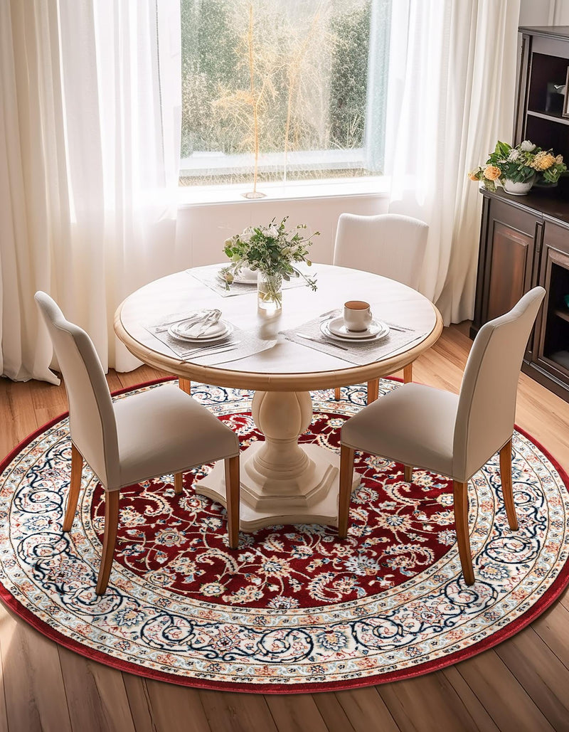 Persian Elegance Collection Area Rug - Ardabil Round Burgundy lifestyle 225