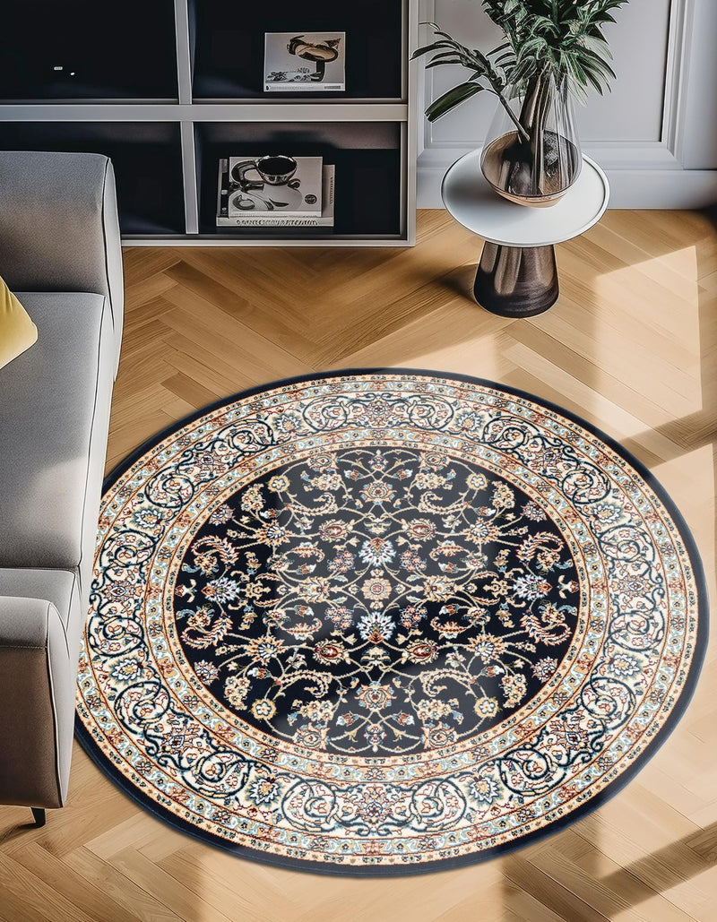 Persian Elegance Collection Area Rug - Ardabil Round Navy Blue lifestyle 115
