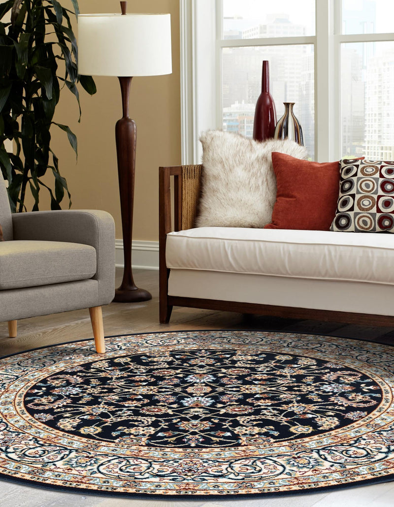 Persian Elegance Collection Area Rug - Ardabil Round Navy Blue lifestyle 130