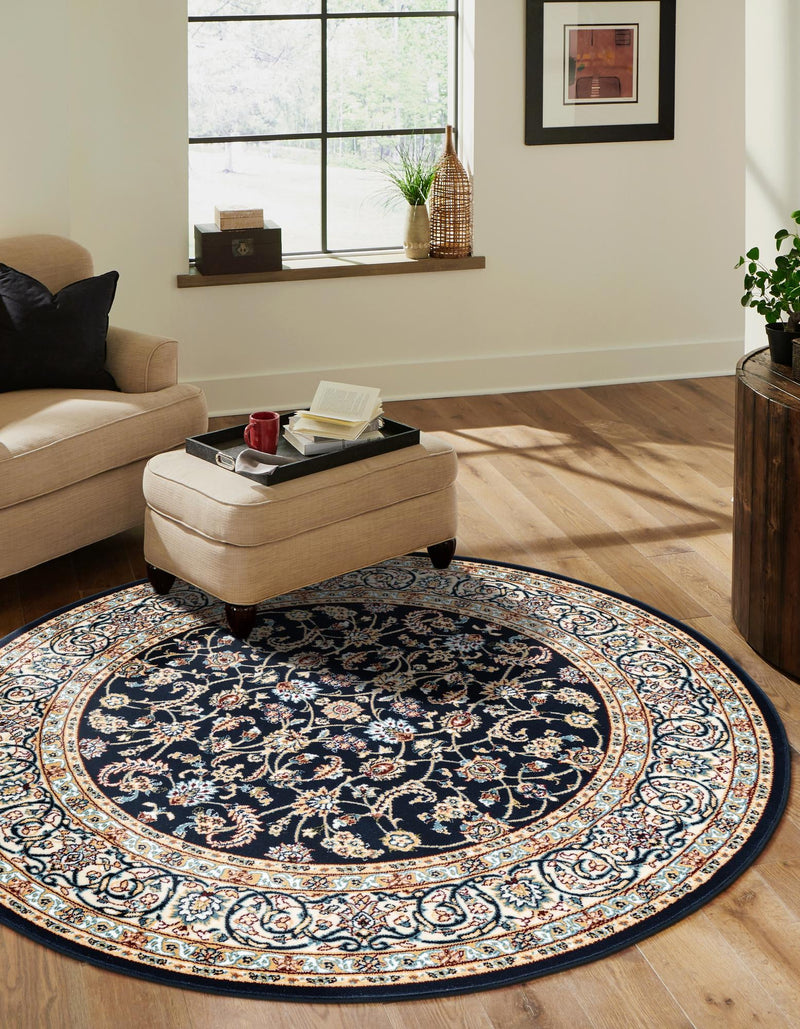 Persian Elegance Collection Area Rug - Ardabil Round Navy Blue lifestyle 157