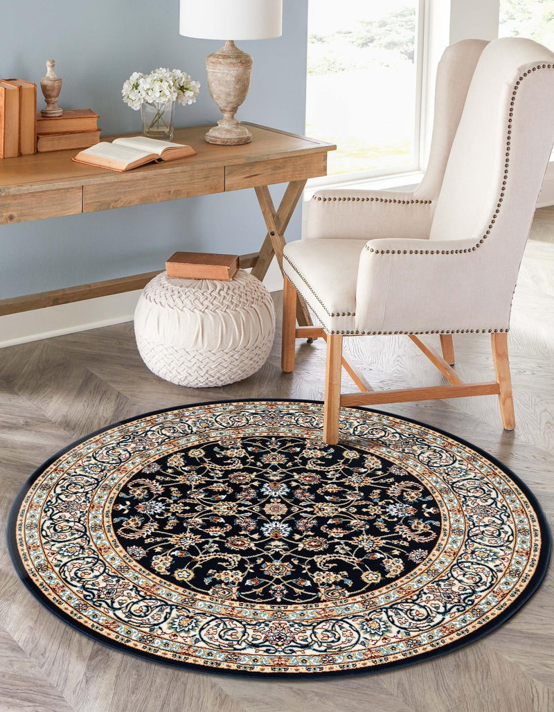 Persian Elegance Collection Area Rug - Ardabil Round Navy Blue lifestyle 171