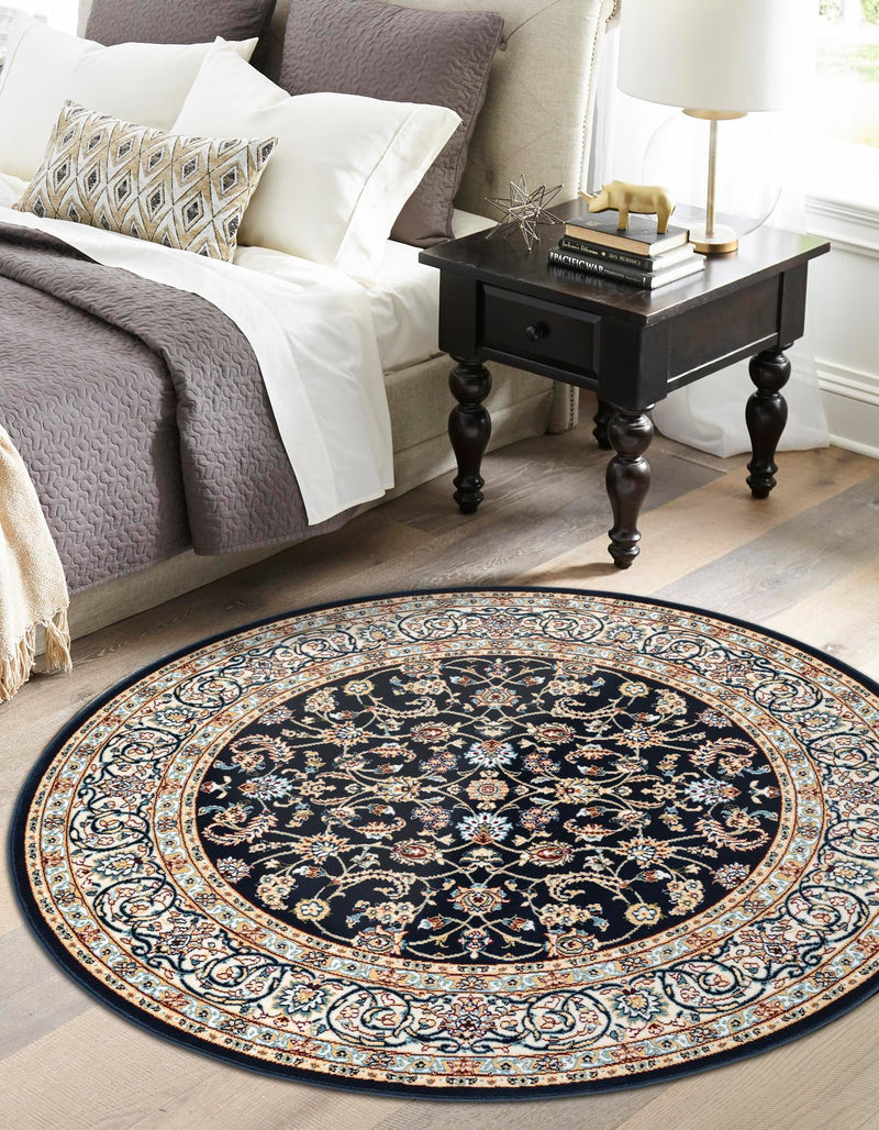 Persian Elegance Collection Area Rug - Ardabil Round Navy Blue lifestyle 185