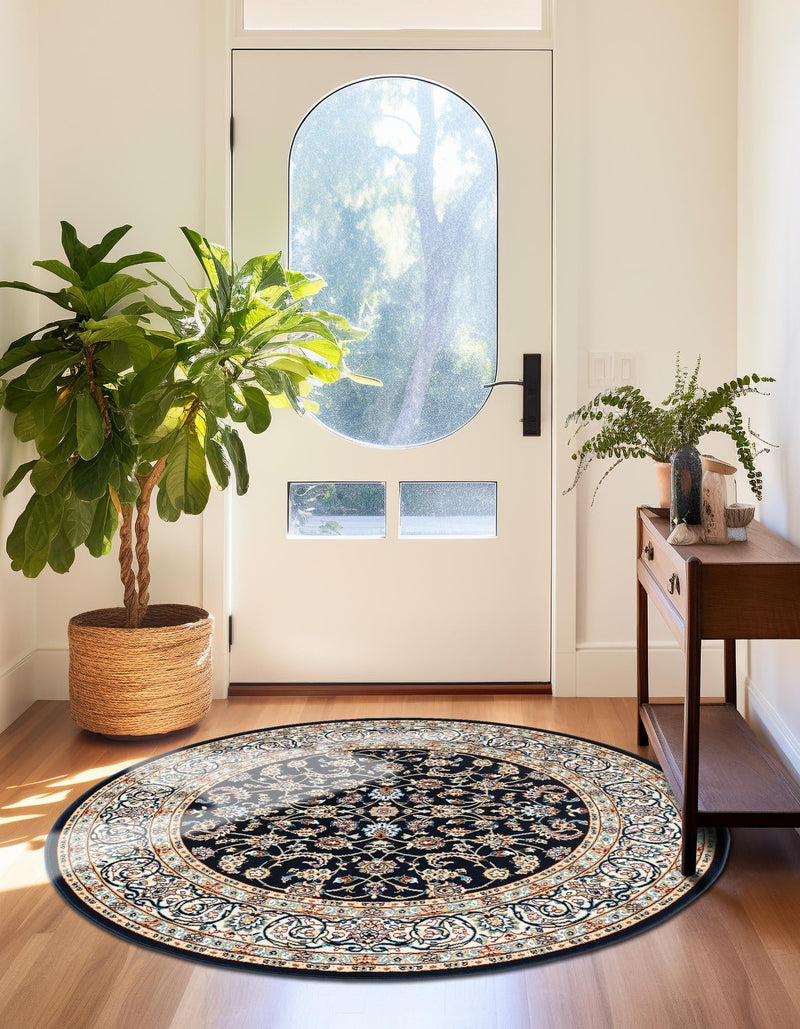 Persian Elegance Collection Area Rug - Ardabil Round Navy Blue lifestyle 215