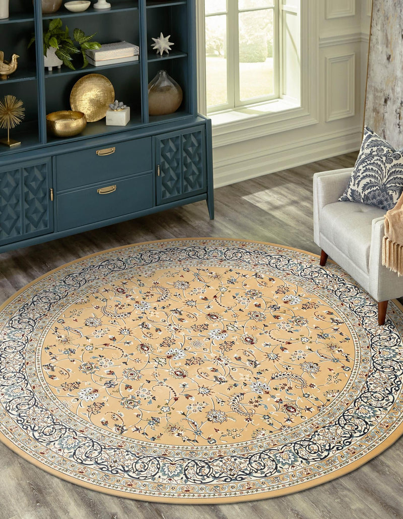 Persian Elegance Collection Area Rug - Ardabil Round Beige lifestyle 116