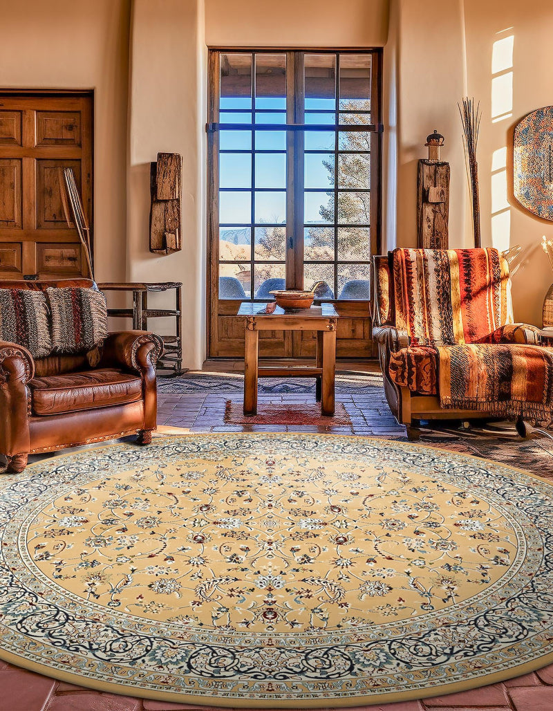 Persian Elegance Collection Area Rug - Ardabil Round Beige lifestyle 131
