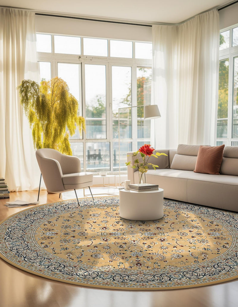 Persian Elegance Collection Area Rug - Ardabil Round Beige lifestyle 143