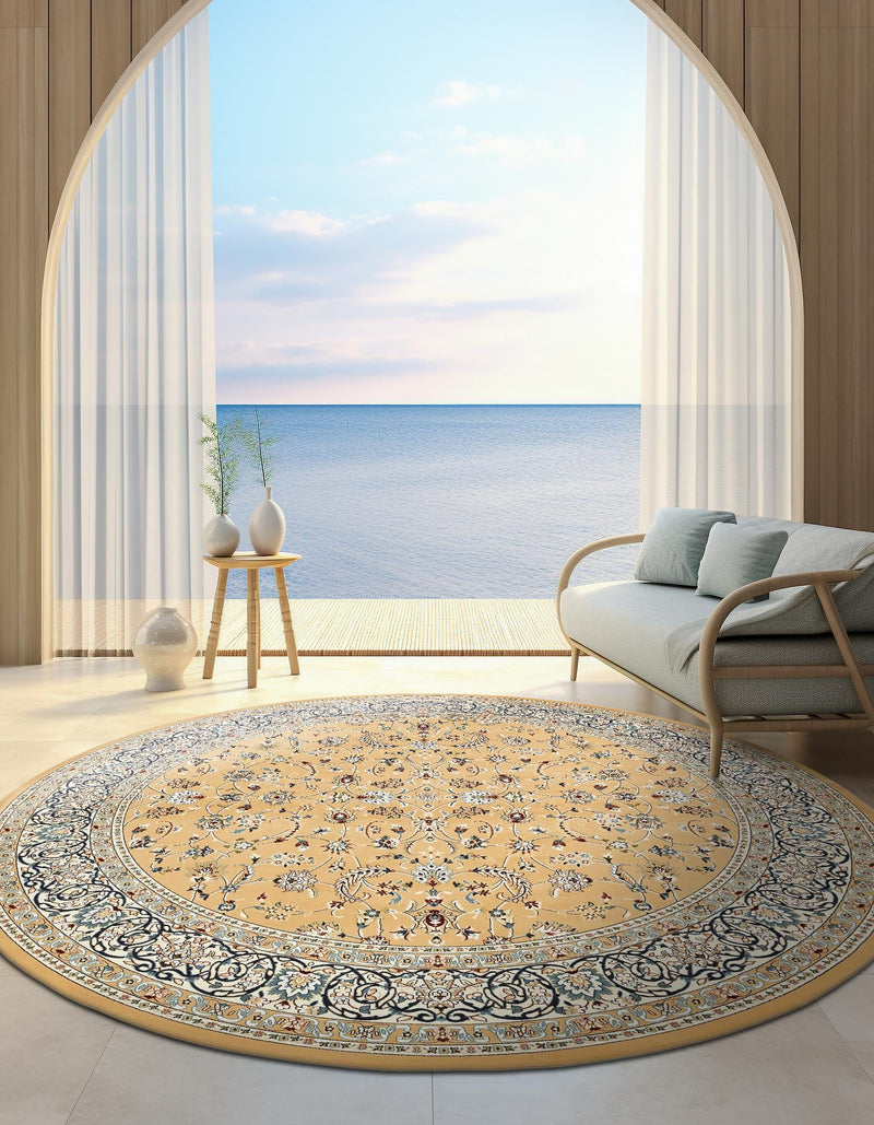 Persian Elegance Collection Area Rug - Ardabil Round Beige lifestyle 158