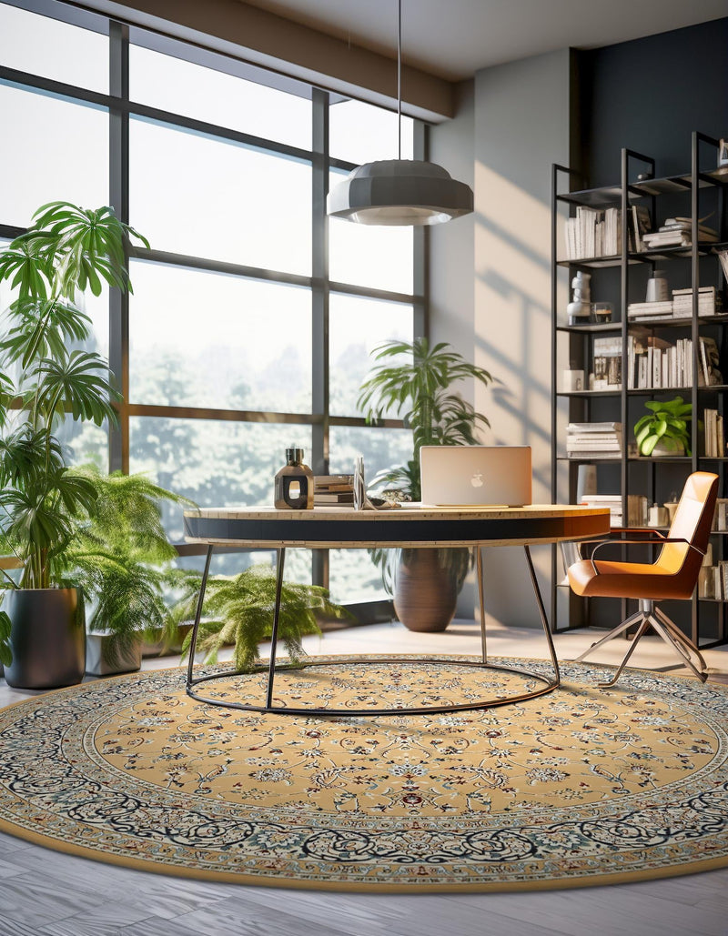 Persian Elegance Collection Area Rug - Ardabil Round Beige lifestyle 186