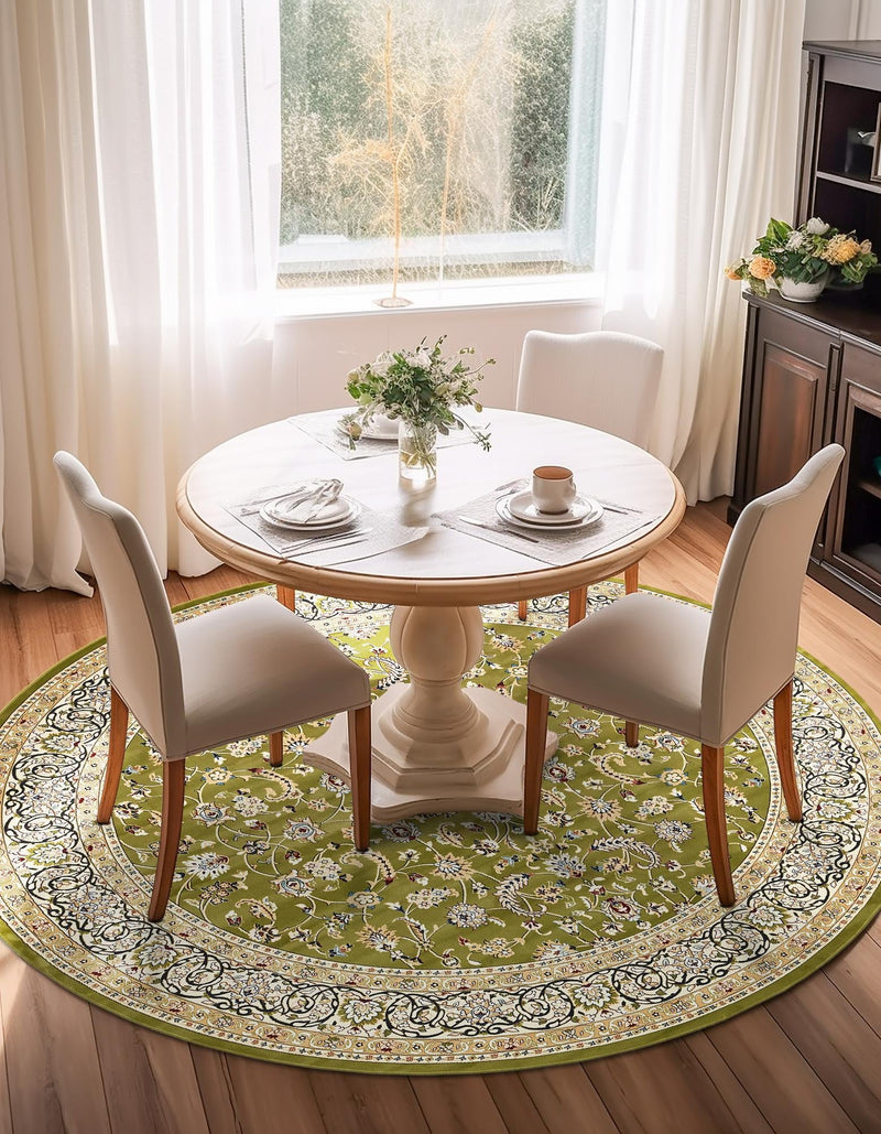 Persian Elegance Collection Area Rug - Ardabil Round Green lifestyle 196