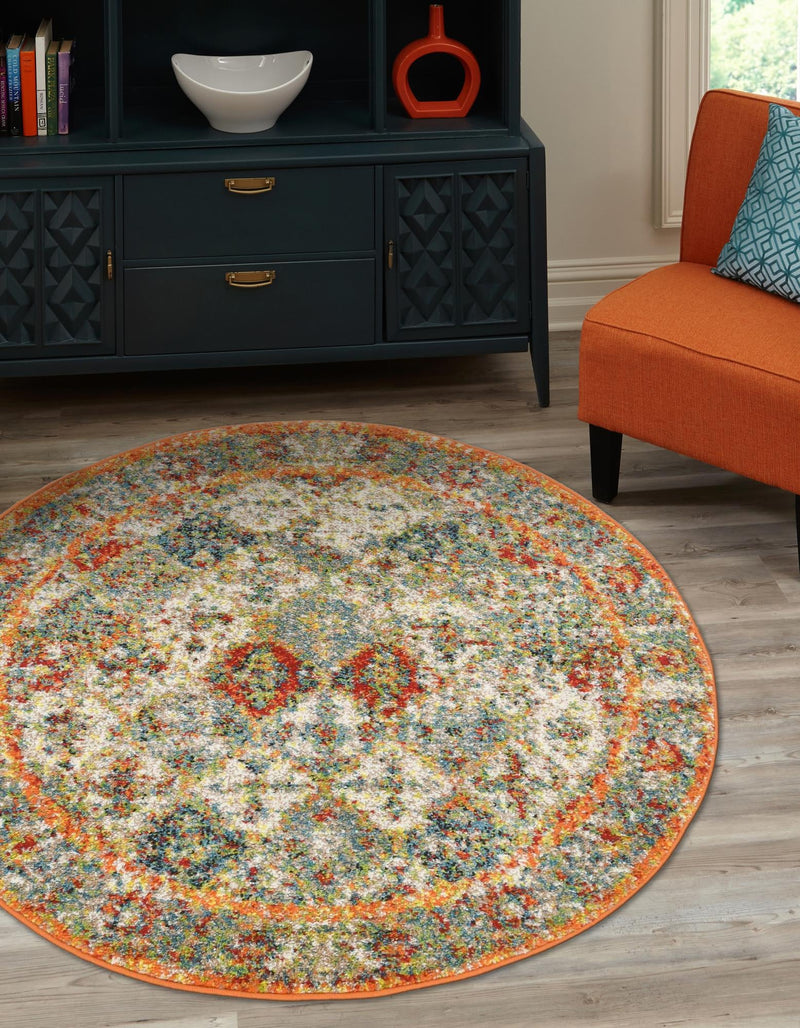 Amalfi Coast Woven Collection Area Rug - Positano Round Multi lifestyle 64