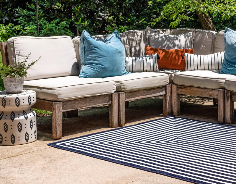 Catalina Cove Outdoor Collection Area Rug - Avalon Rectangle Navy Blue lifestyle 8