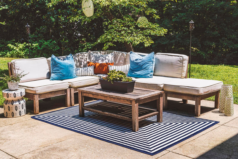 Catalina Cove Outdoor Collection Area Rug - Avalon Rectangle Navy Blue lifestyle 40