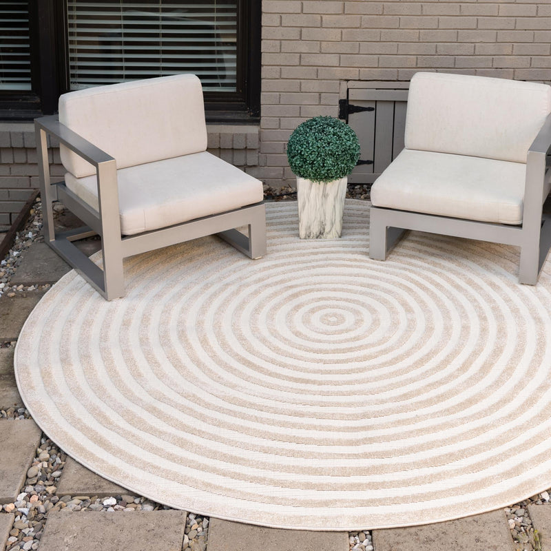 Catalina Cove Outdoor Collection Area Rug - Avalon Round Beige lifestyle 53