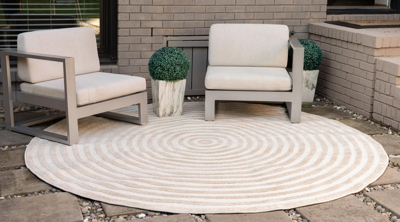 Catalina Cove Outdoor Collection Area Rug - Avalon Round Beige lifestyle 61