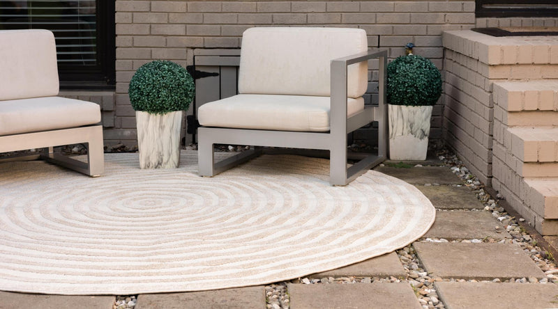 Catalina Cove Outdoor Collection Area Rug - Avalon Round Beige lifestyle 69
