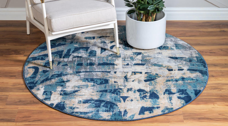 Celestial Haven Collection Area Rug - Celestia Round Navy Blue lifestyle 18