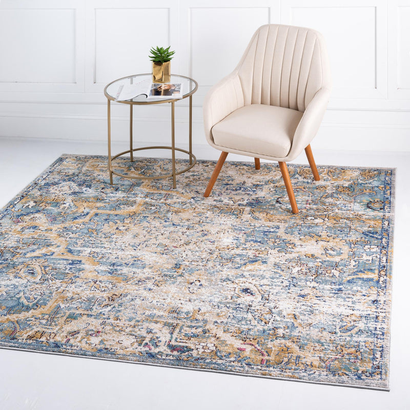 Charleston Elegance Collection Area Rug - Edisto Square Light Blue lifestyle 8