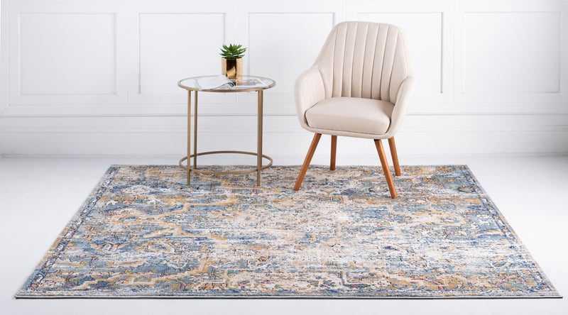 Charleston Elegance Collection Area Rug - Edisto Square Light Blue lifestyle 12