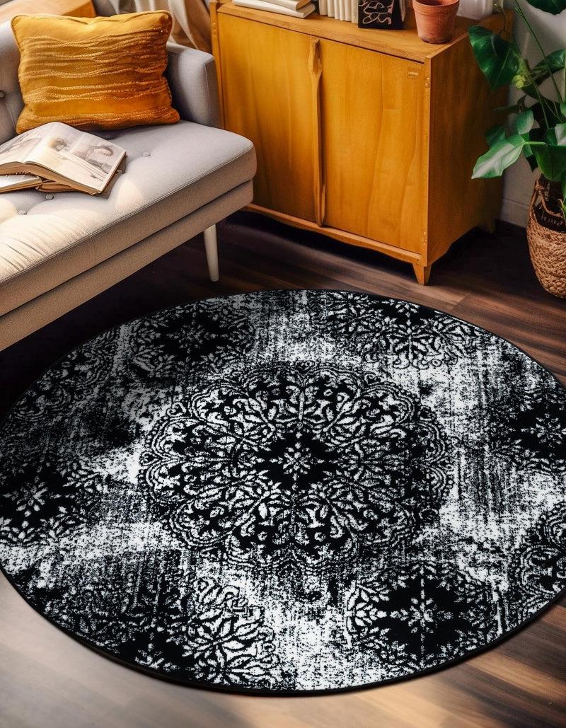 Riviera Elegance Collection Area Rug - Monaco (Black) Round Black lifestyle 0