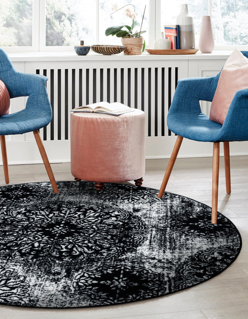 Riviera Elegance Collection Area Rug - Monaco (Black) Round Black lifestyle 3