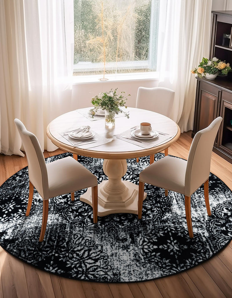 Riviera Elegance Collection Area Rug - Monaco (Black) Round Black lifestyle 9