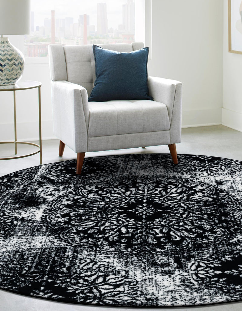 Riviera Elegance Collection Area Rug - Monaco (Black) Round Black lifestyle 11