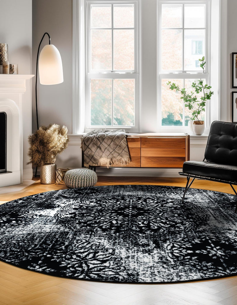 Riviera Elegance Collection Area Rug - Monaco (Black) Round Black lifestyle 12