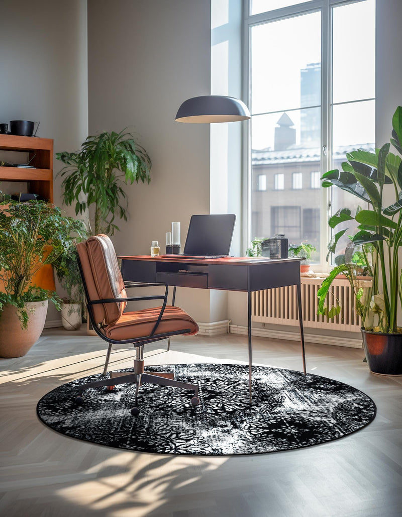 Riviera Elegance Collection Area Rug - Monaco (Black) Round Black lifestyle 13