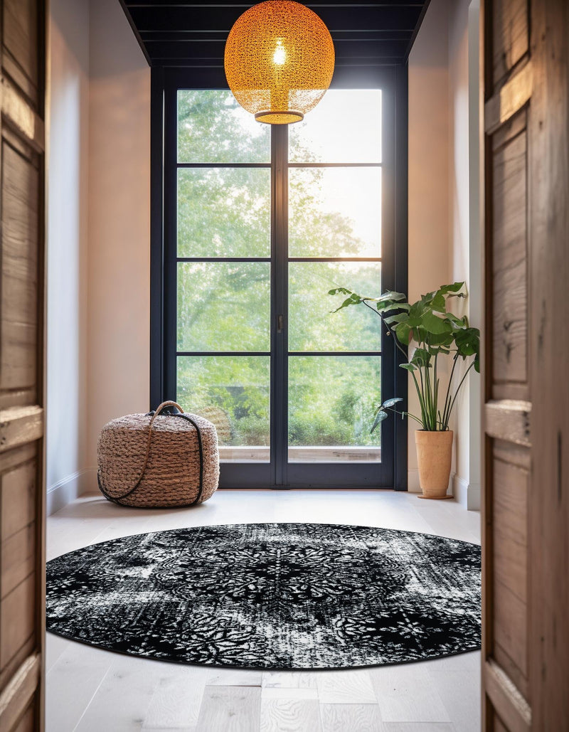 Riviera Elegance Collection Area Rug - Monaco (Black) Round Black lifestyle 14