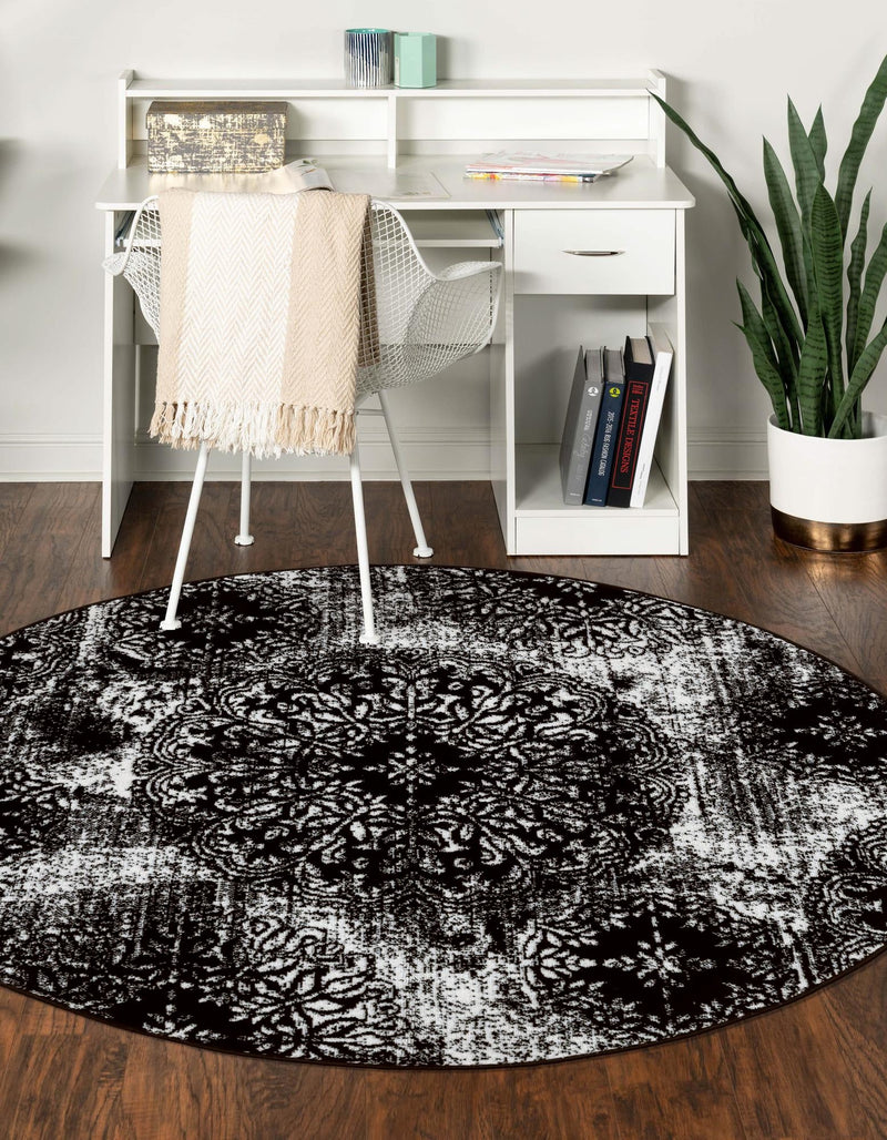 Riviera Elegance Collection Area Rug - Monaco (Black) Round Black lifestyle 47