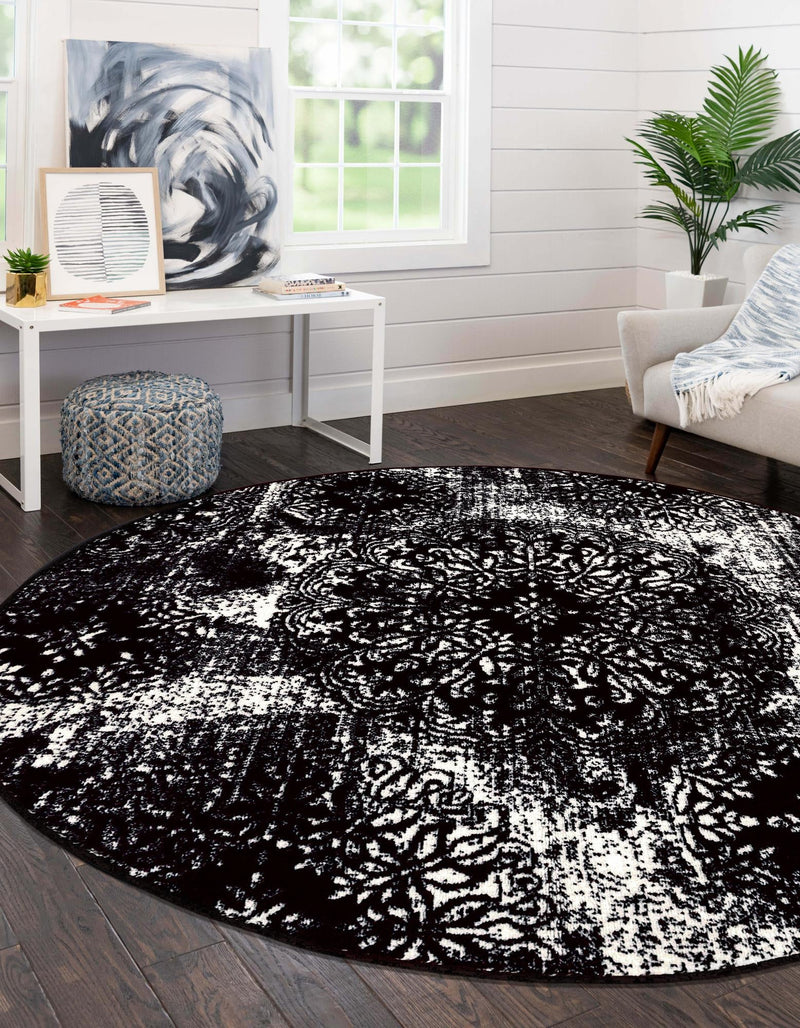 Riviera Elegance Collection Area Rug - Monaco (Black) Round Black lifestyle 48