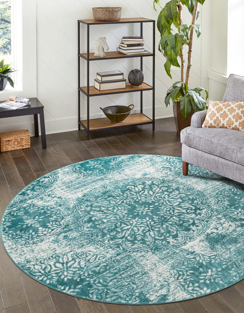 Riviera Elegance Collection Area Rug - Monaco (Turquoise) Round Turquoise lifestyle 0