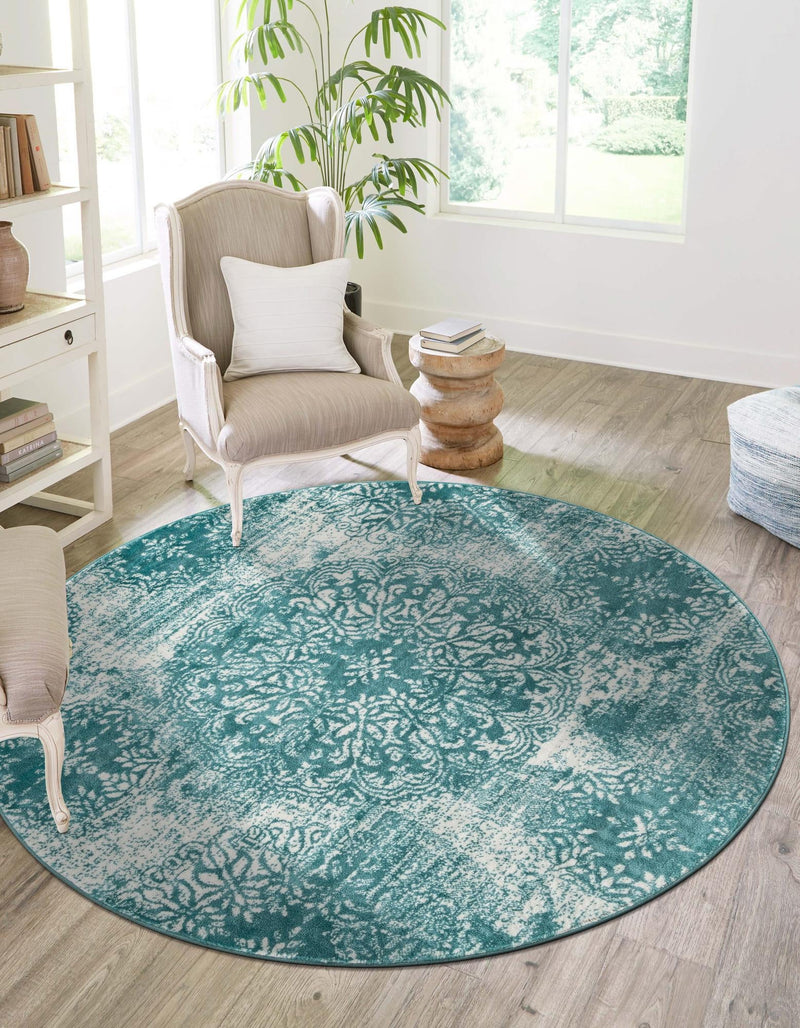Riviera Elegance Collection Area Rug - Monaco (Turquoise) Round Turquoise lifestyle 3