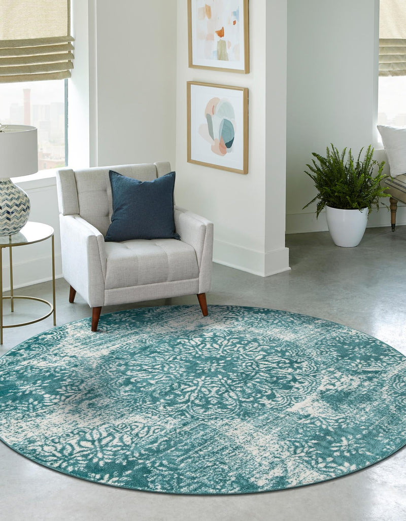 Riviera Elegance Collection Area Rug - Monaco (Turquoise) Round Turquoise lifestyle 5