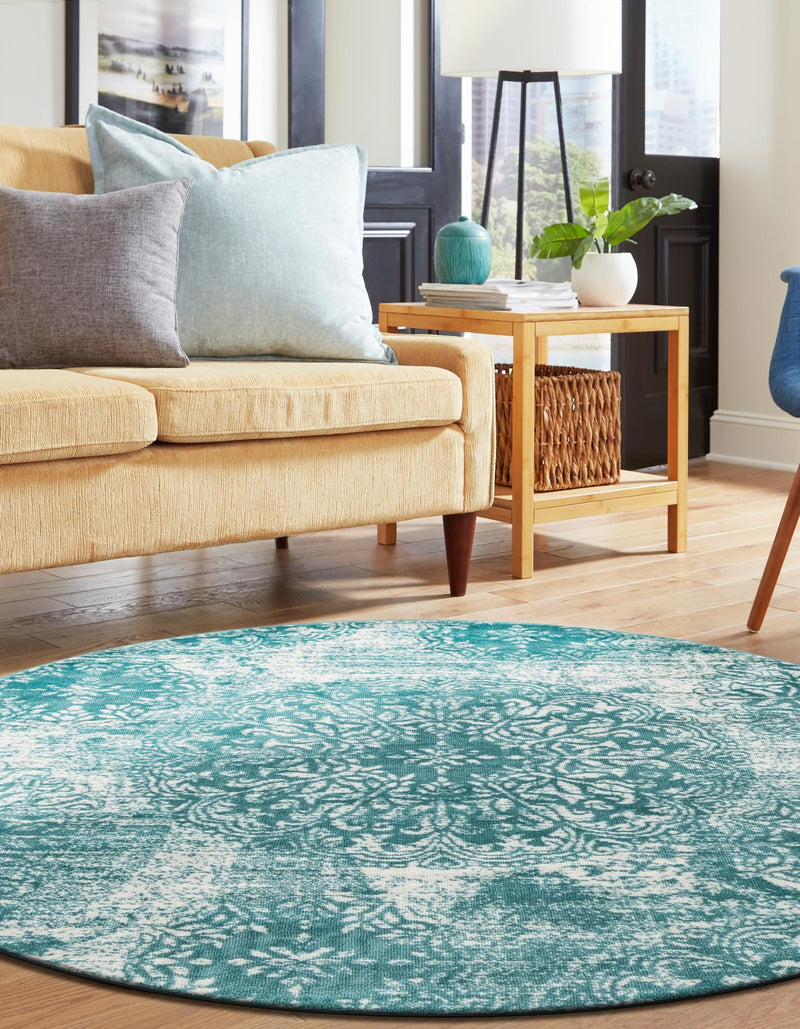 Riviera Elegance Collection Area Rug - Monaco (Turquoise) Round Turquoise lifestyle 7