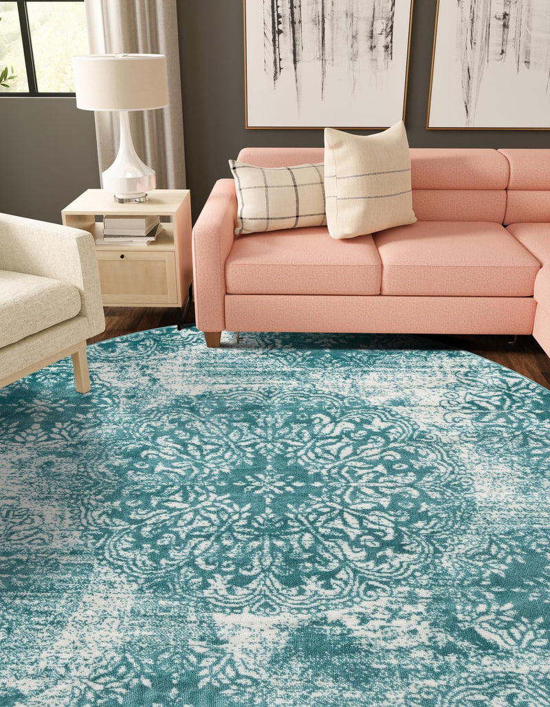 Riviera Elegance Collection Area Rug - Monaco (Turquoise) Round Turquoise lifestyle 10