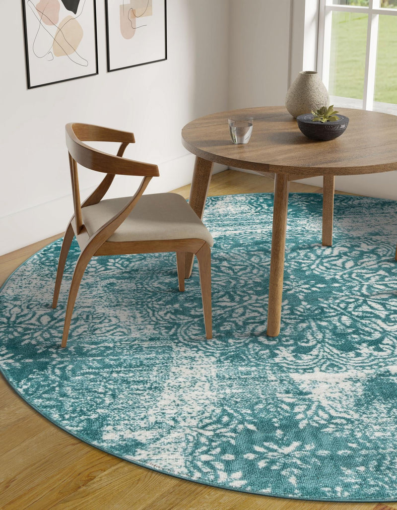 Riviera Elegance Collection Area Rug - Monaco (Turquoise) Round Turquoise lifestyle 13