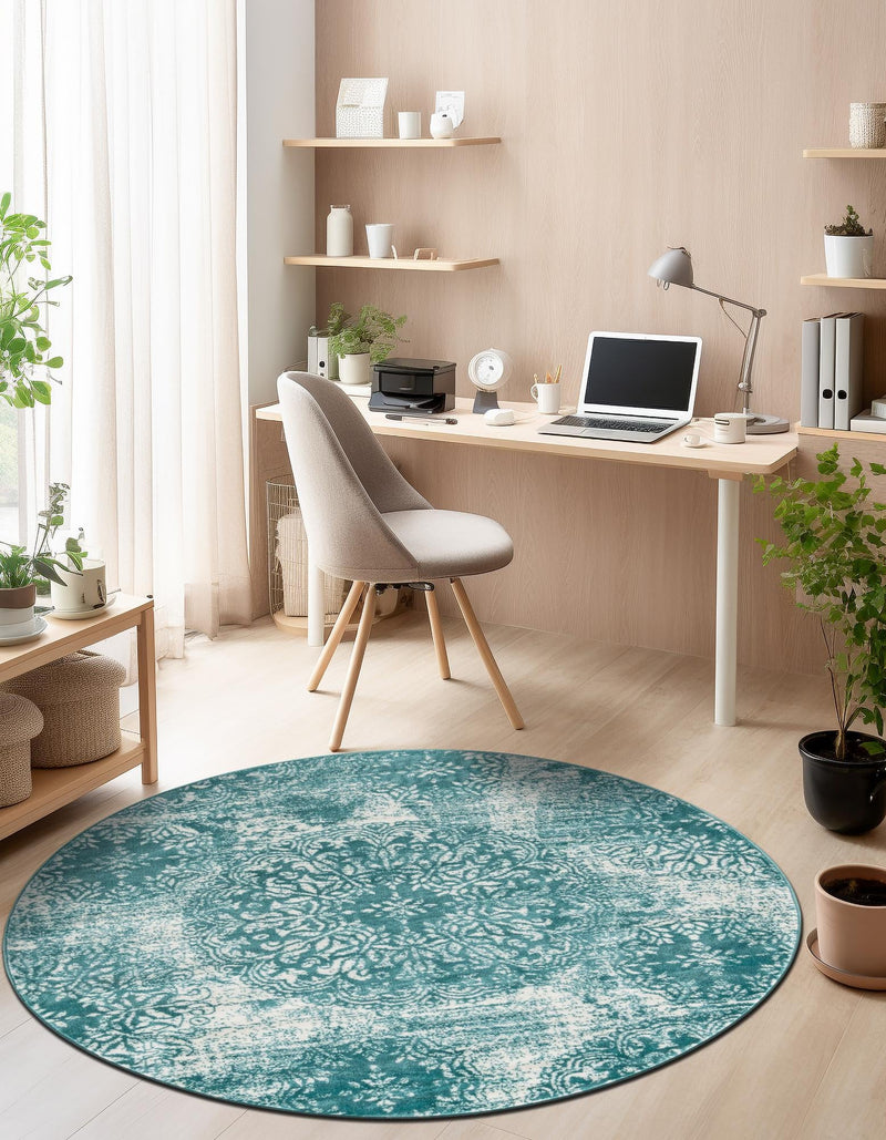 Riviera Elegance Collection Area Rug - Monaco (Turquoise) Round Turquoise lifestyle 24