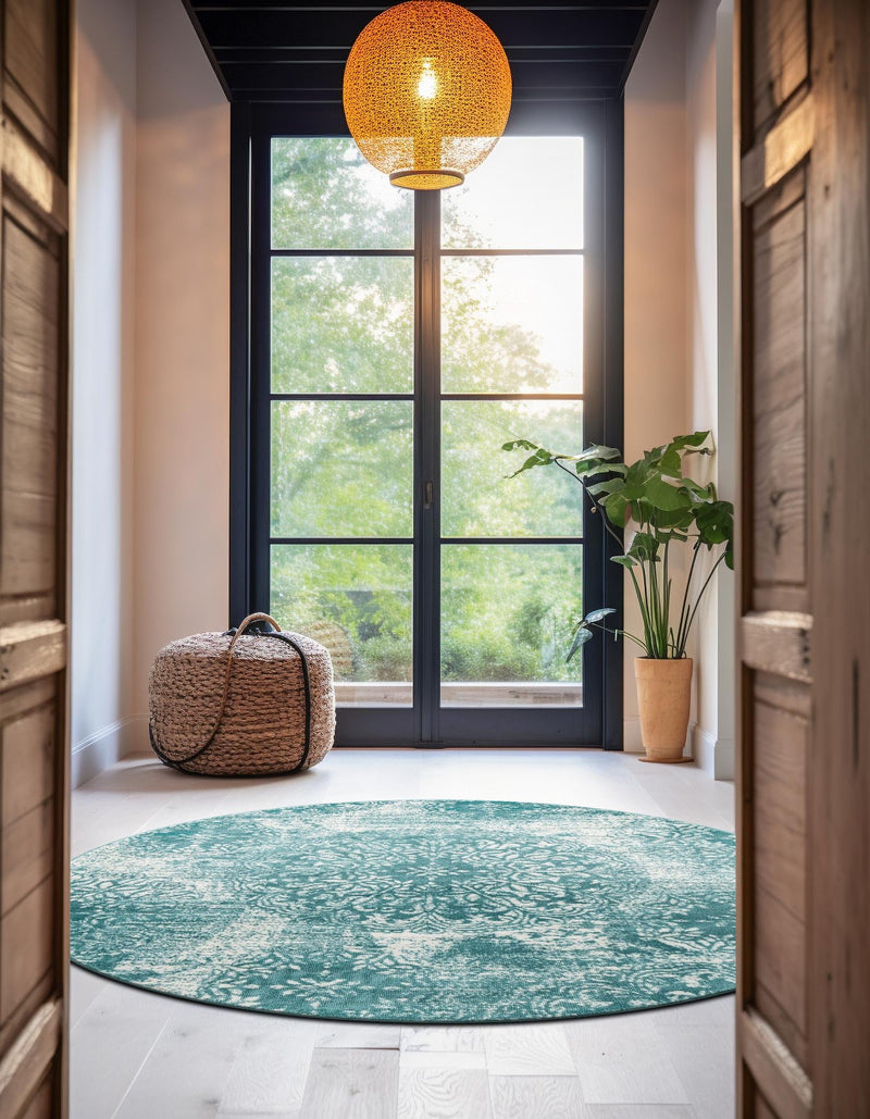 Riviera Elegance Collection Area Rug - Monaco (Turquoise) Round Turquoise lifestyle 27