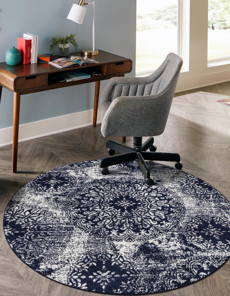 Riviera Elegance Collection Area Rug - Monaco (Navy Blue) Round Navy Blue lifestyle 10