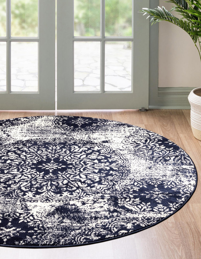 Riviera Elegance Collection Area Rug - Monaco (Navy Blue) Round Navy Blue lifestyle 44