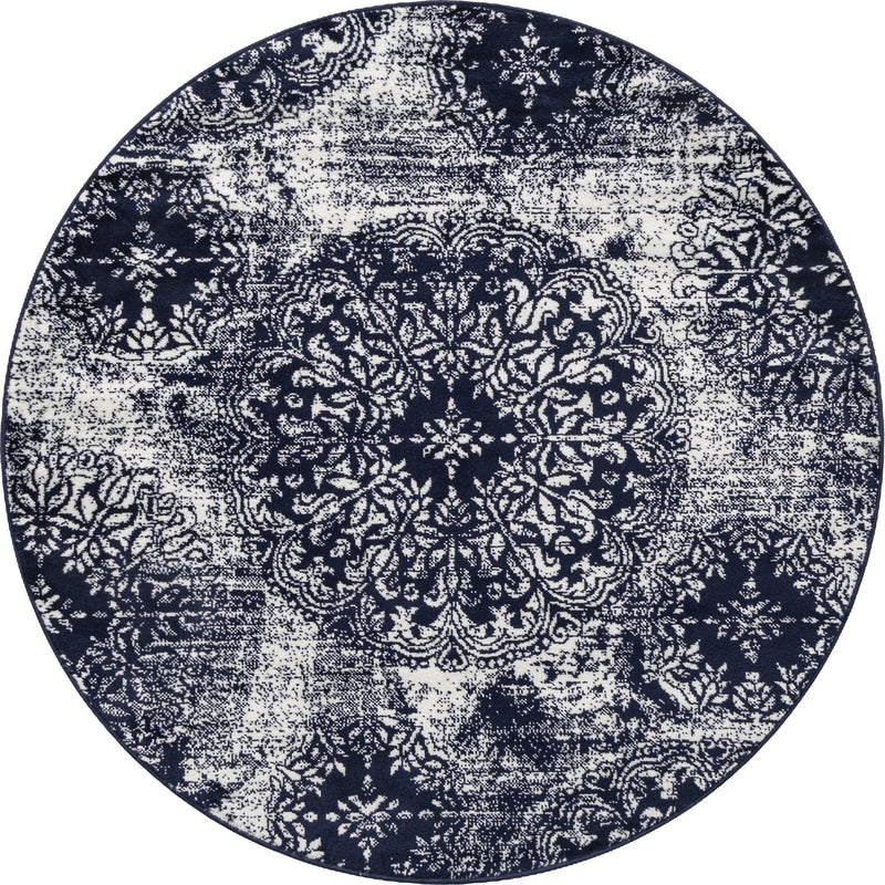 Riviera Elegance Collection Area Rug - Monaco (Navy Blue) Round Navy Blue Main