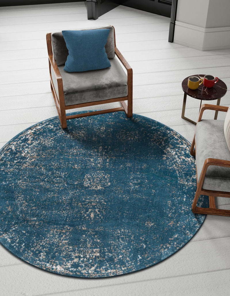 Riviera Elegance Collection Area Rug - Antibes (Blue) Round Blue lifestyle 0