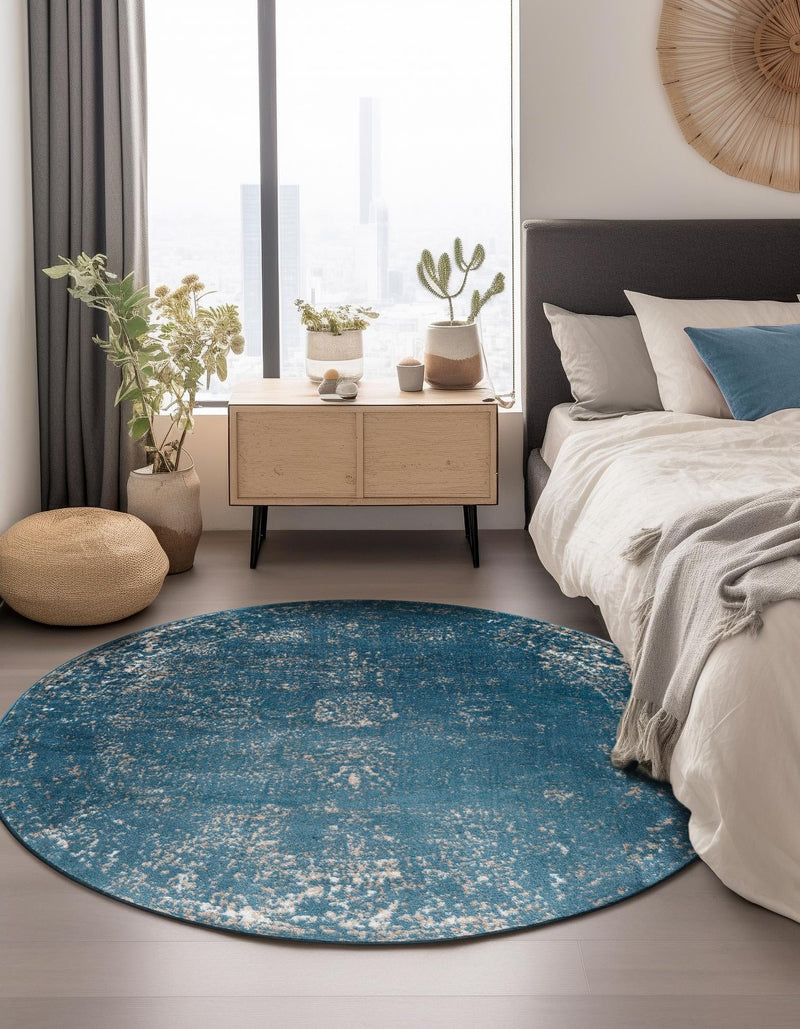 Riviera Elegance Collection Area Rug - Antibes (Blue) Round Blue lifestyle 3