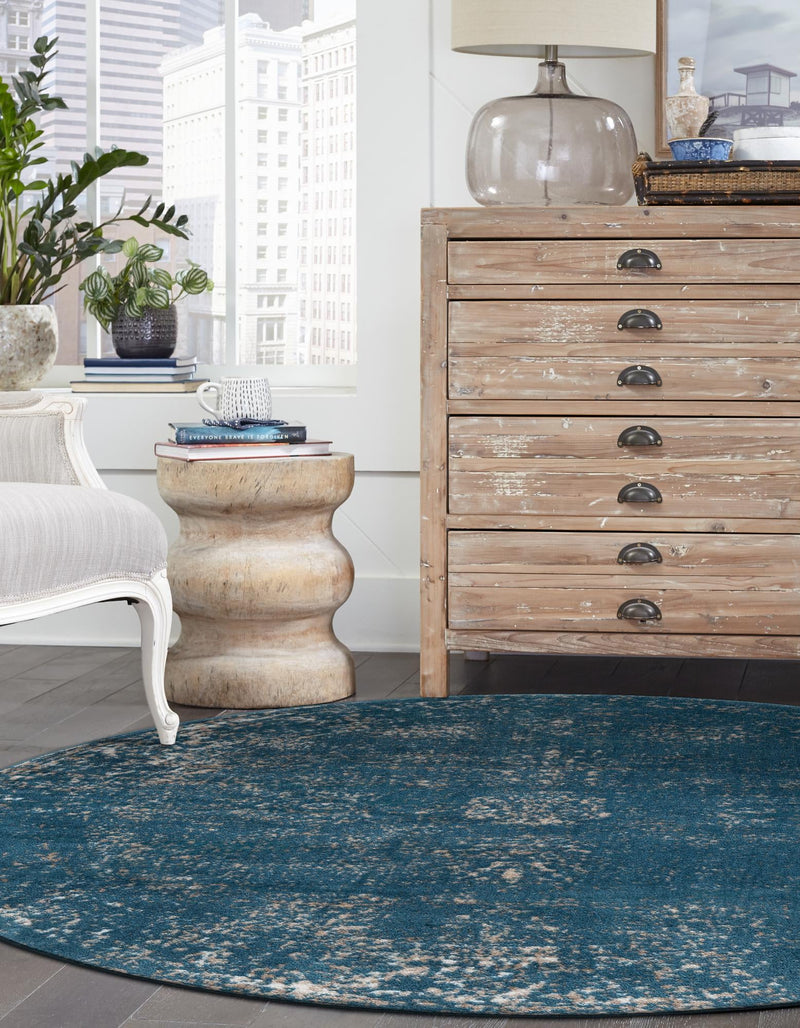 Riviera Elegance Collection Area Rug - Antibes (Blue) Round Blue lifestyle 6