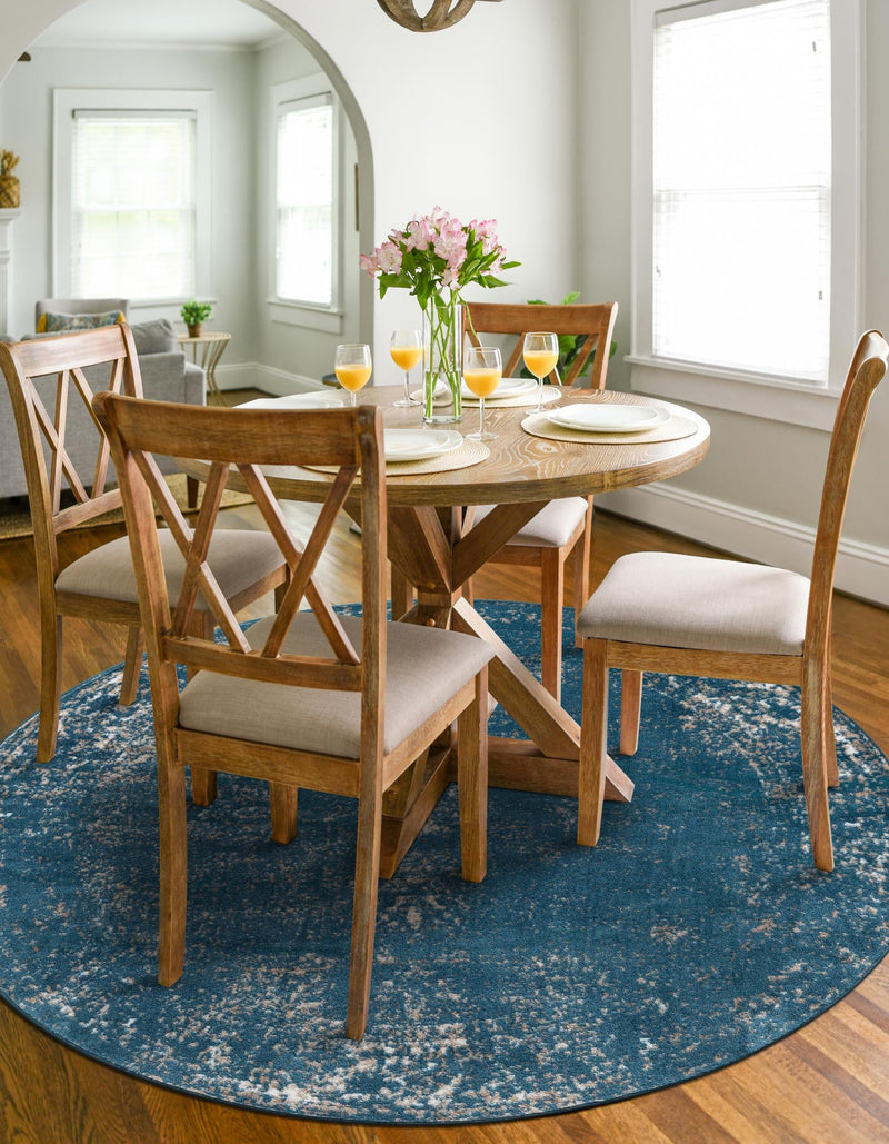 Riviera Elegance Collection Area Rug - Antibes (Blue) Round Blue lifestyle 7